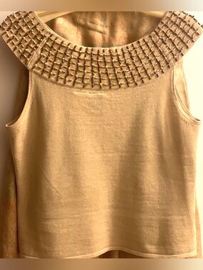 La vie Boheme Linen & Cotton Beaded Round Neck Top Sleeveless Women’s Size S